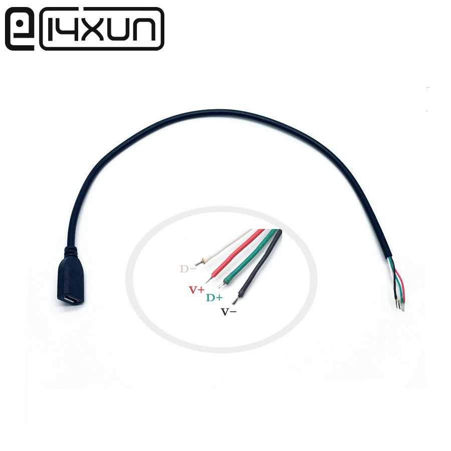 EClyxun-마이크로 USB 암 잭 전원 케이블 1 개, 30cm, 4Pin V8 검정색 충전 데이터 전송 커넥터